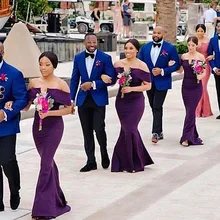 PEORCHID Off The Shoulder Roxo Vestidos Das Damas De Honra Para As Mulheres de Casamento Da Sereia Vestido de Festa Vestidos De Dama De Honra 2019