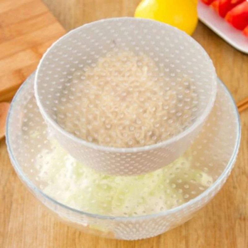 

3x Reusable Transparent Silicone Wrap Seal Vacuum for Food Fresh Kitchen 3 Sizes Reusable and easy to clean