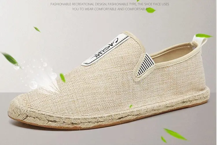 Осень Лето Этническая Стиль Для мужчин Espadrille обувь на плоской подошве человек парусиновые Лоферы конопли стельки Рыбак Для мужчин