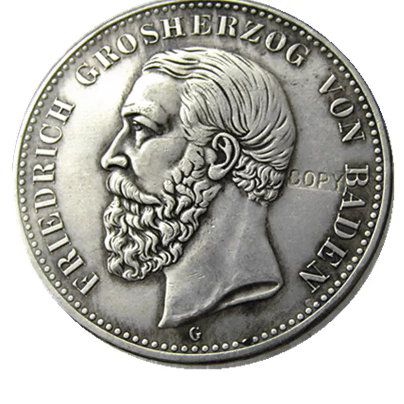 

1901 GERMAN STATES BADEN - 5 mark Silver Plated Copy coin