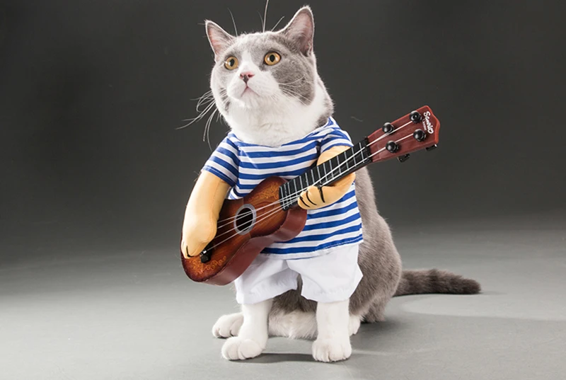 Fashion Funny Pet Dog Cat Clothes Guitar Player Cosplay Stripe Costume Cool Puppy Kitty Guitarist Dressing Up For Party Festival (4)