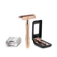 

Double Edge Safety Razor Men's Shaving Razor Twist to Open Gold-plated with 5 Premium Blades 1*ABS Case with Mirror