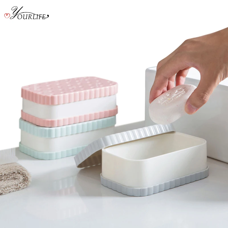 

OYOURLIFE 1pc Creative Cartoon Double-deck Soap Dish Bathroom Draining Soap Holder Portable Travel Soap Organization Storage Box