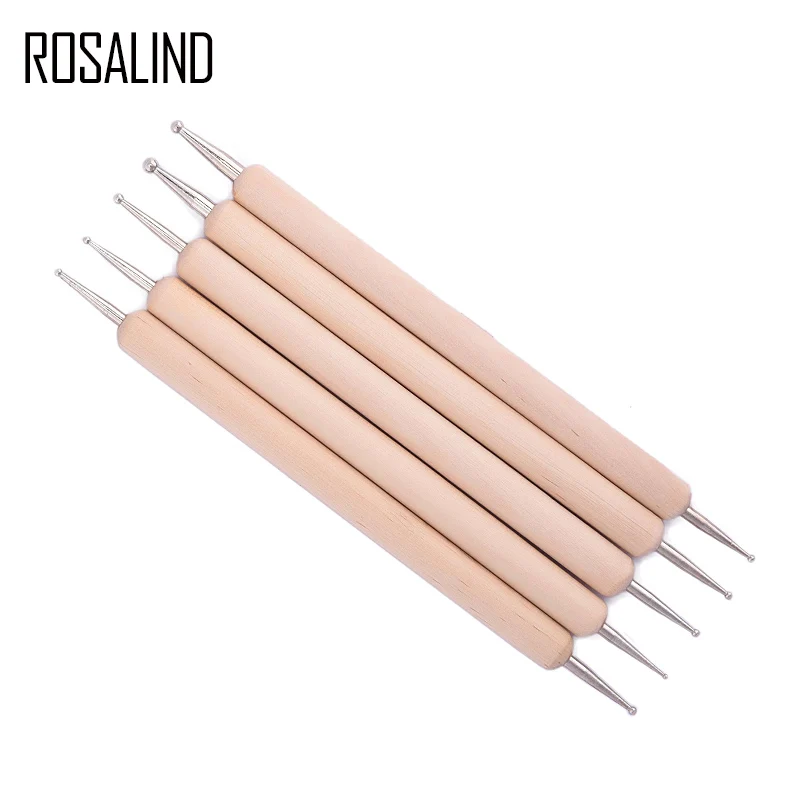 ROSALIND 5 шт. 2 способа инструменты для ногтей точечной обработки деревянная ручка