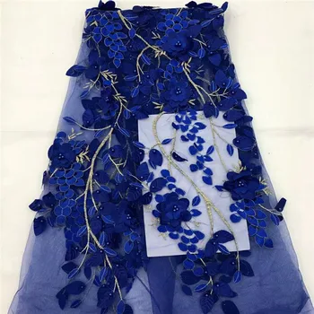 

High Quality Nigerian 3D Wedding Lace Fabric Blue Latest African Laces 2018 French Net Lace Fabric for Dress HJ1000-2