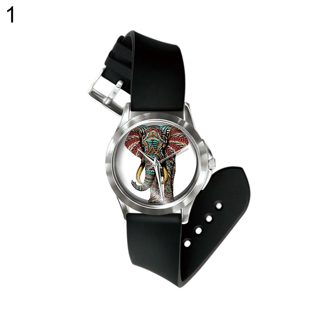 Мода Слон Pattern ПВХ группы кварцевые Для мужчин Для женщин наручные часы ювелирные изделия подарок - Цвет: 1