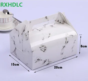 

15*20*8cm Marble Design Paper Box Chocolate Cake Party Cookies Gift Box with handle food storage packing craft cardboard Boxes