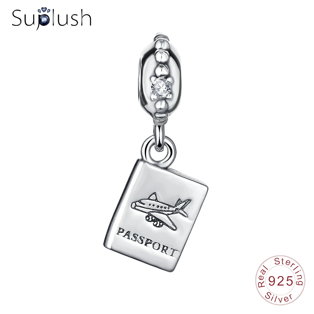 Suplush 100% Стерлинговое Серебро 925 пробы паспорт самолет подвески для путешествий