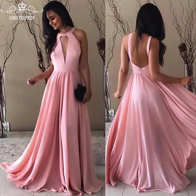 

Chiffon Dark Pink Long Bridesmaid Dresses For Women 2018 Sexy Keyhole Neck Backless A Line Maid Of Honor Dress Prom Gowns