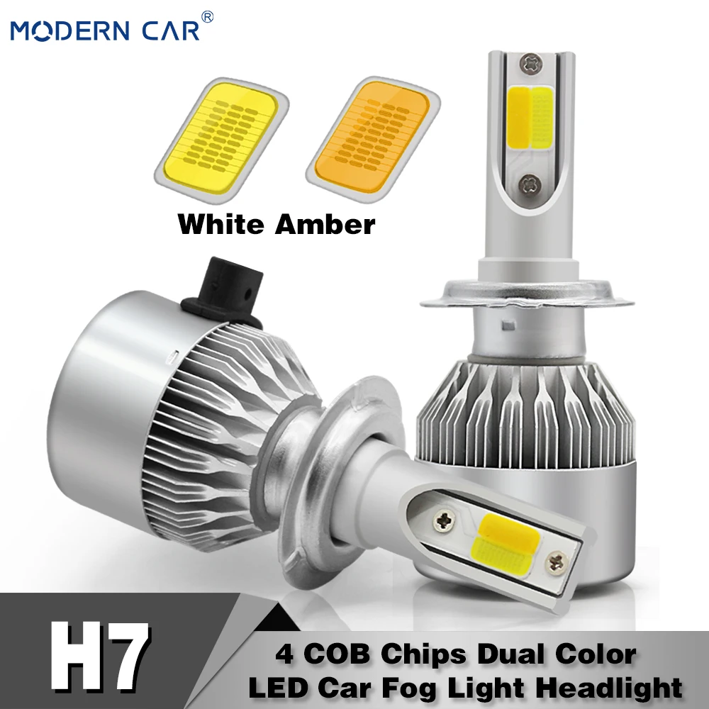 MODERN CAR Bridgelux COB H7 LED Chip 6000k White 3000K Amber Fog Lamp ...