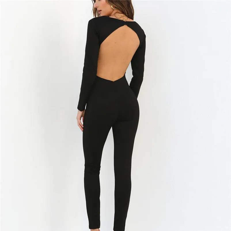 2018 summer jumpsuit woman Backless Casual Sexy Long Sleeve Bandage Bodysuit Skinny Pencil Jumpsuit pantaloni siamesi A16#N (8)