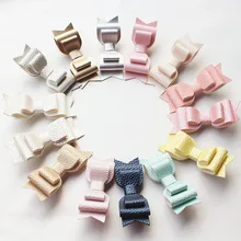 2pcs/lot Triple Layers Hair Bow Prince Kid Girl Hair Clip Faux Glitter Felt Litchi Stria PU Leather Hair Grip Gold Icecream Clip glitter bow hair clip