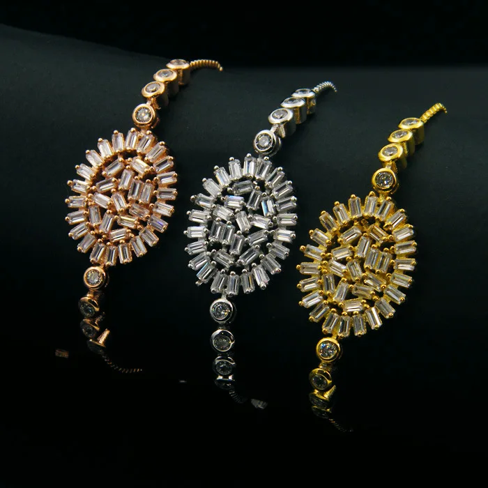 

fashion jewelry copper plant mosaic full stone oval hollow long stone adjust size box chain bracelet