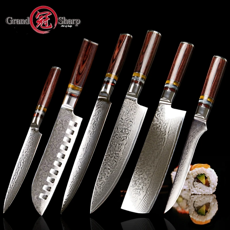 Cena 6 sztuk zestaw nóż kuchenny vg10 japoński damaszek noże kuchenne santoku kucharz krojenie tasak odkostnianie narzędzie gotowanie narzędzia ze stali nierdzewnej
