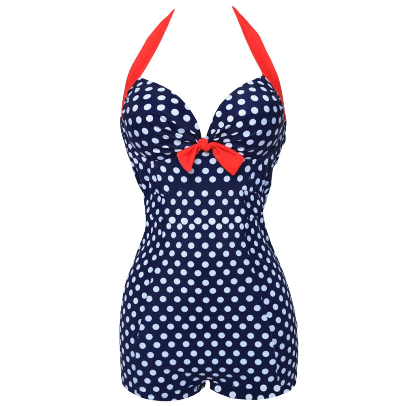 

CALOFE Push Up One-piece Suits Women Swimming Suit Fruit Polka Dots High Waist Retro Swimwear Halter Bathing Suit Plus Size z25
