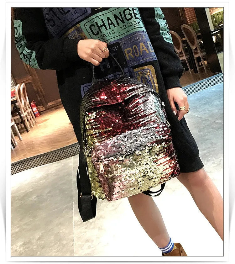 MJ Sequin Backpack Women Fashion Sequined PU Leather Backpack Travel Bag Female Shining Daypack for Teenage Girls (6)