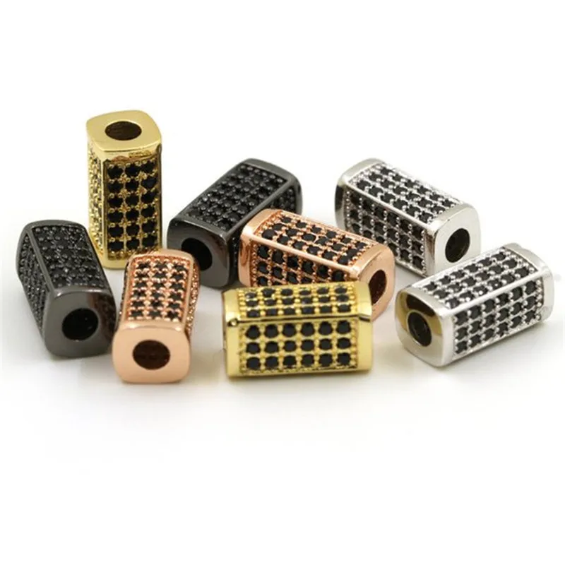 

Rectangular square Unisexspacer beads charms black micro pave bead Cubic Zircon Bracelet Hand Chain Necklace Anklet