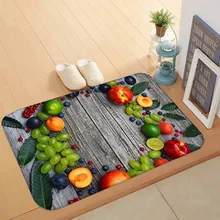 Еще с зеленым виноградом персиковые фрукты на серое дерево лимон 3d узор принт Противоскользящий моющийся половик домашний декор Entryway кухонный коврик