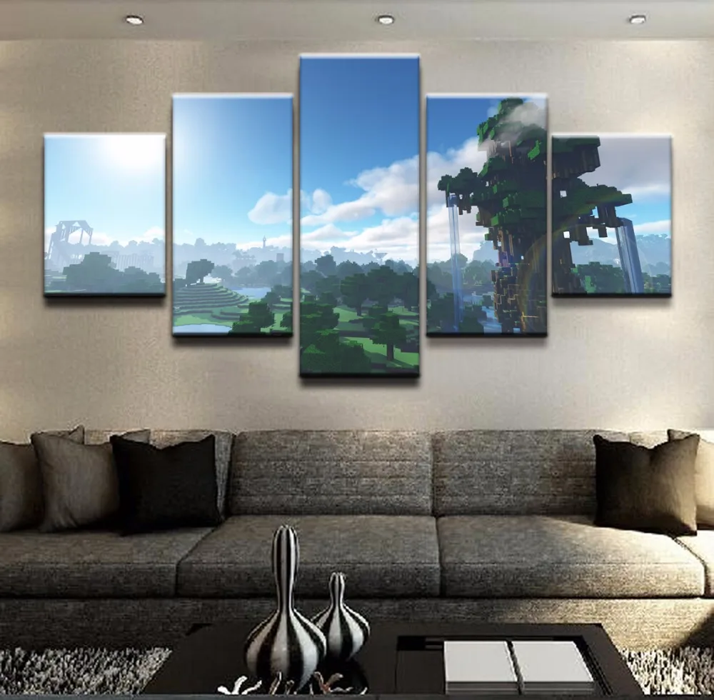 Canvas Painting 5 Pieces Minecraft Landscape Picture Wall Game