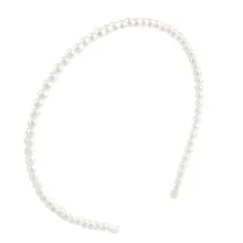 White Faux Pearls Plastic Beads Embellished Slim Headband Hair Hoop for Girls faux feather embellished solid tee