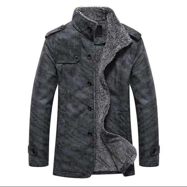 Повседневные зимние мужские кожаные куртки, флисовые длинные пальто с воротником-стойкой - Цвет: Темно-серый