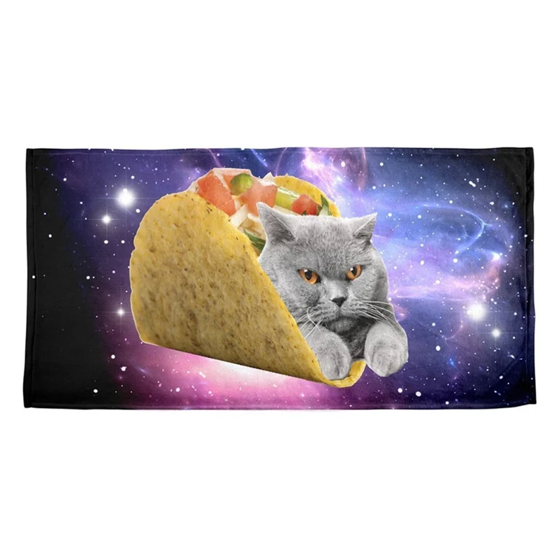 New Funny Galaxy Taco Cat Travel Shower Towel Outer Space Cats Face Kitchen Towels Quick Drying Mom Daddy Kitten Gifts 70X140cm - Цвет: Черный