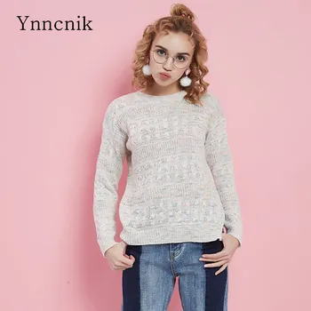 

Ynncnik Students Sweater Colorful Patchwork O-neck Long Sleeve Knitted Pullovers Sweet Winter Fall Sweaters Casual Jumper S1018