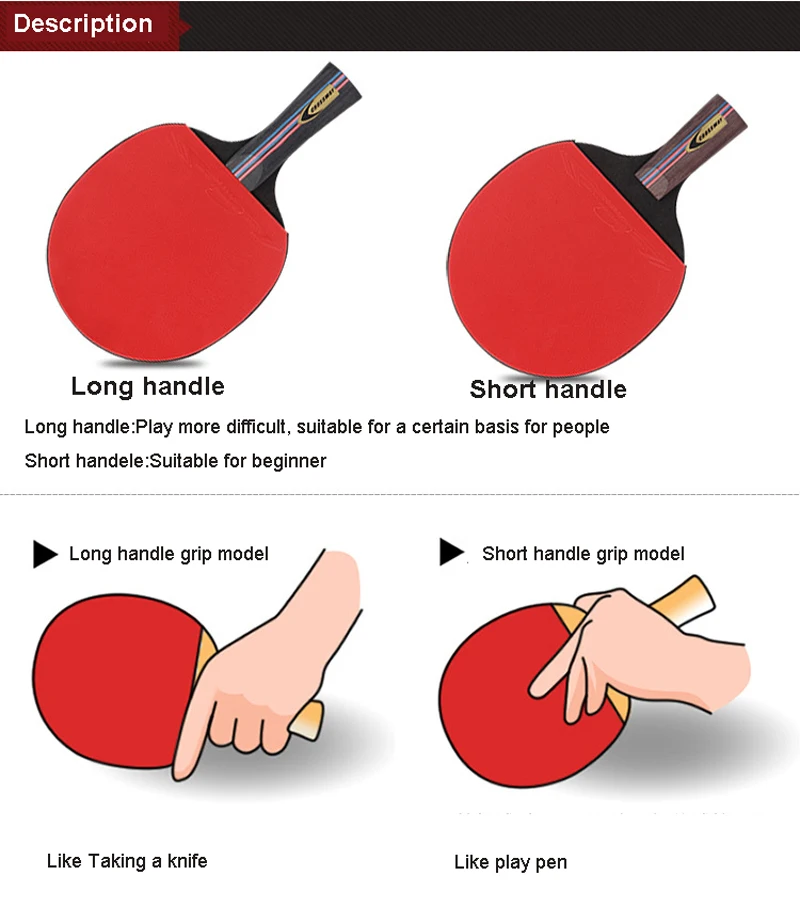 Ракетки для настольного тенниса ракетка для пинг-понга длинная/короткая ручка Двусторонняя ракетка для настольного тенниса 2 шт./компл. с