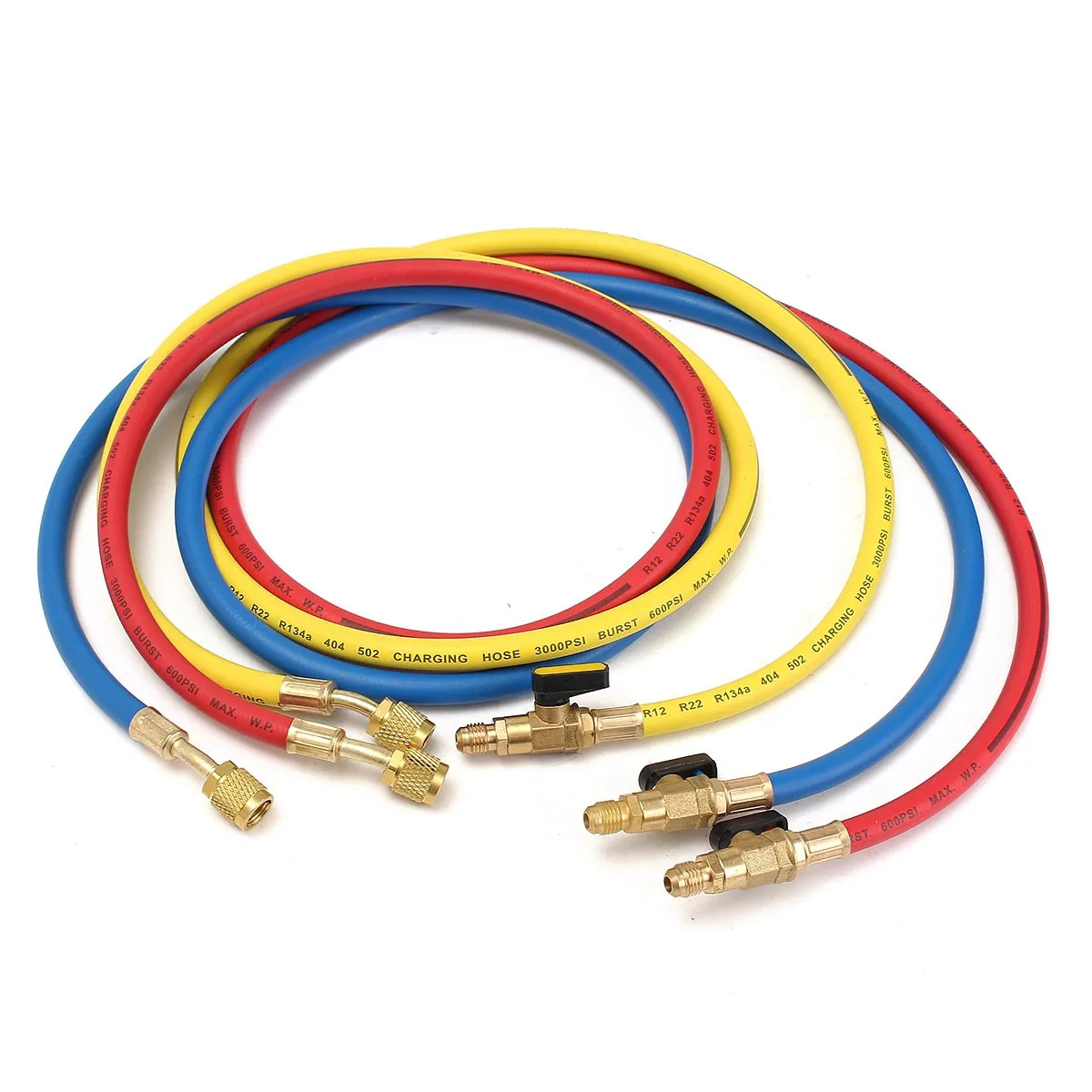

60" HVAC 1/4" SAE 600 PSI Charging Hoses W/Shut Valve AC Refrigerant R410a R134a Durable Quality