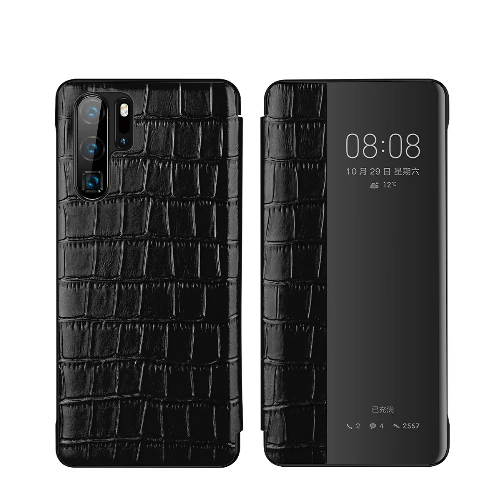 

premium leather phone case for Huawei P30 P30pro crpcodile grain intelligent display windows shockproof flip cover newest model
