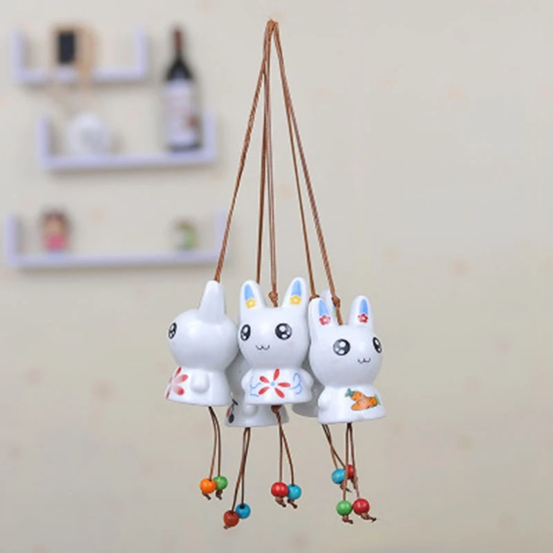 

1pcs Rabbit Wind Car Painted Ceramics Windbell Aeolian Bells Handmade Crafts Decorative Ornaments Gifts Souvenir