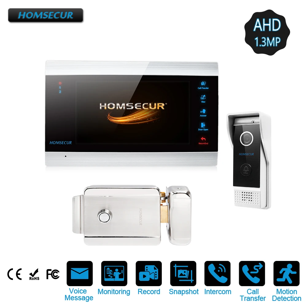 

HOMSECUR 7" Wired AHD1.3MP Video Door Entry Phone Call System with Memory Monitor,Dual-way Intercom(BM705HD-B+BC031HD-B)