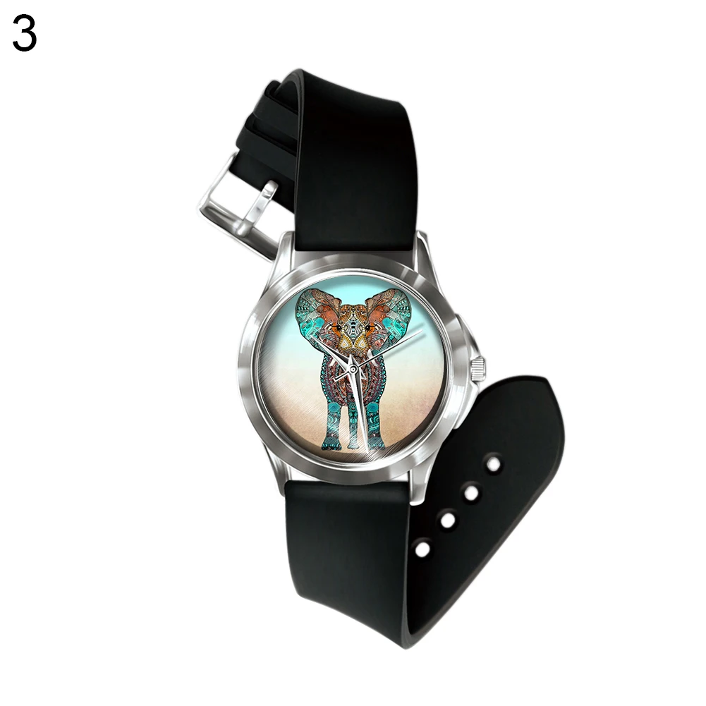 Мода Слон Pattern ПВХ группы кварцевые Для мужчин Для женщин наручные часы ювелирные изделия подарок - Цвет: 3