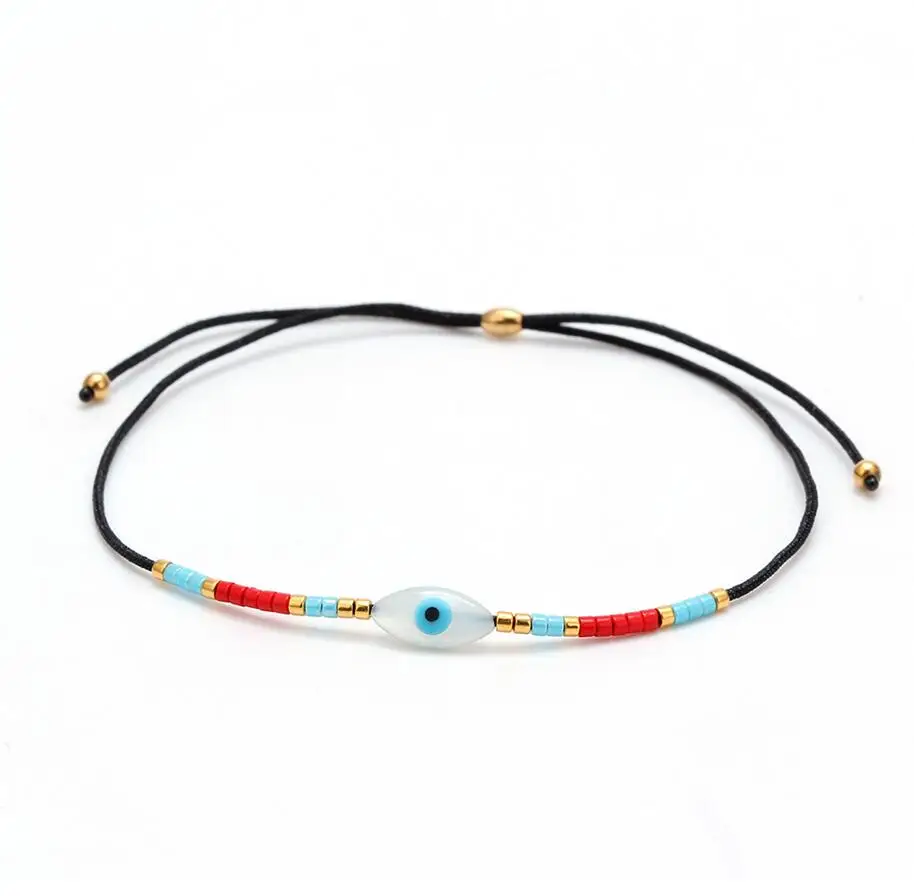 MEIBEADS Evil Eye MIYUKI бусы Подвеска в виде ракушки веревочный плетеный браслет браслеты черный розовый цвет для женщин пляжный браслет ювелирные изделия - Metal Color: black