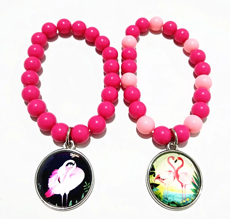 

24pcs/lot Flamingo Unicorn Pink Rose Blue Beads glass bracelets Leather Cartoon hand chain girls Bangle wholesale