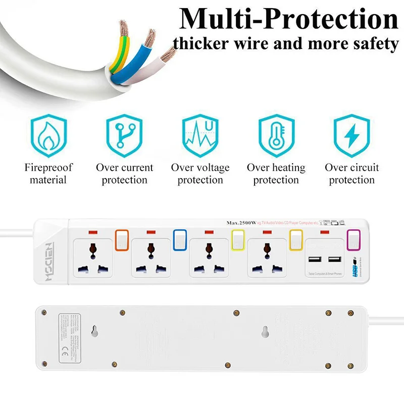 2020-01-01 · Mscien Extension Lead with USB, 4 Way Universal Sockets 2 USB Charging Ports 3 Meter(Including Sockets) Individually Switched Power Strip, Surge | Overload Protection Wall Mountable Extension Cord