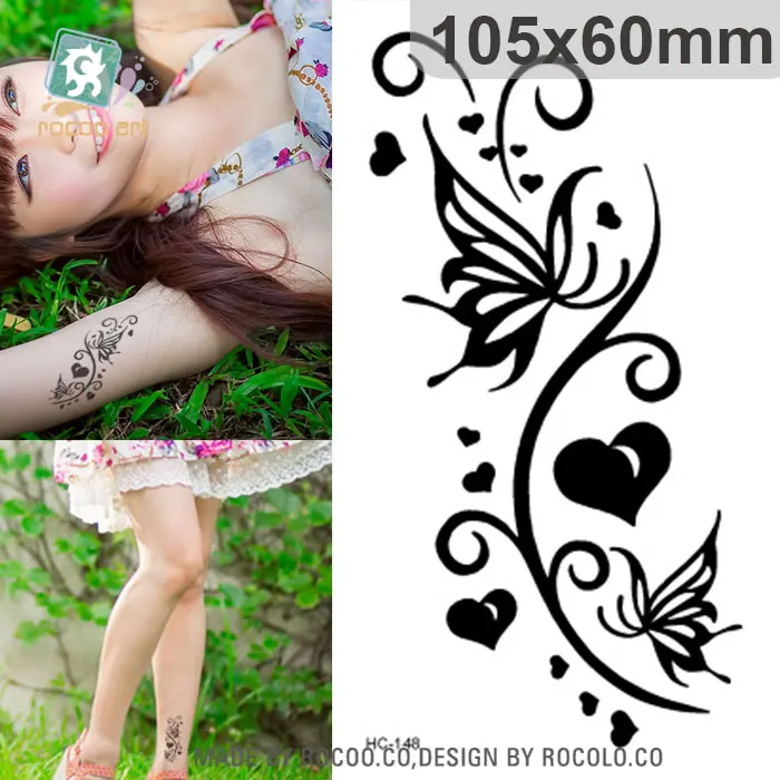 

Rocooart HC1148 Women Waist Waterproof Fake Tattoo Stickers Harajuku Black Butterfly Leaf Pattern False Temporary Tattoo Sticker