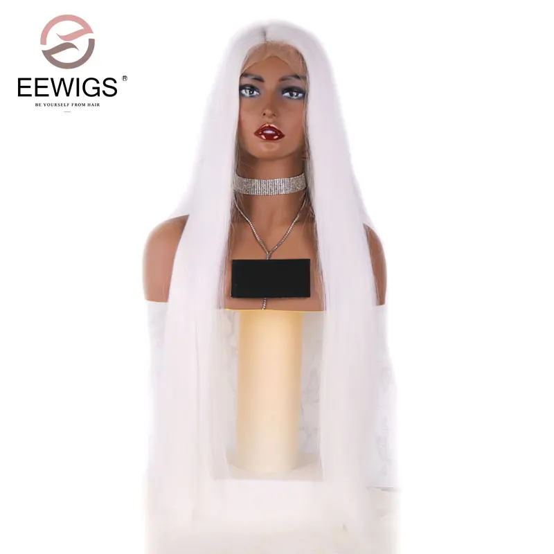 EEWIGS средняя часть супер длинный синтетический парик на кружеве Holloween белые