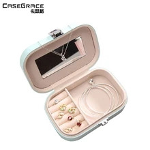 

Casegrace candy color women jewelry storage boxes exquisite lock glossy PU leather durable jewelry ring organizer bins 01129