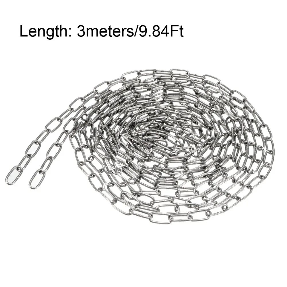 Uxcell 1 шт. 2,5 м/3 м Длина 1,2 мм/1,5 мм толщина нержавеющей стали 304 закаленная безопасная круглозвенная цепь цинковое покрытие в серебристых тонах