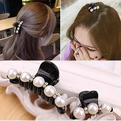 

New Fashion Crab Hair Hair Claws Imitation Pearl black Lady Headwear Accessories for Women Hairpins Plastic Elastic Barrette Hot