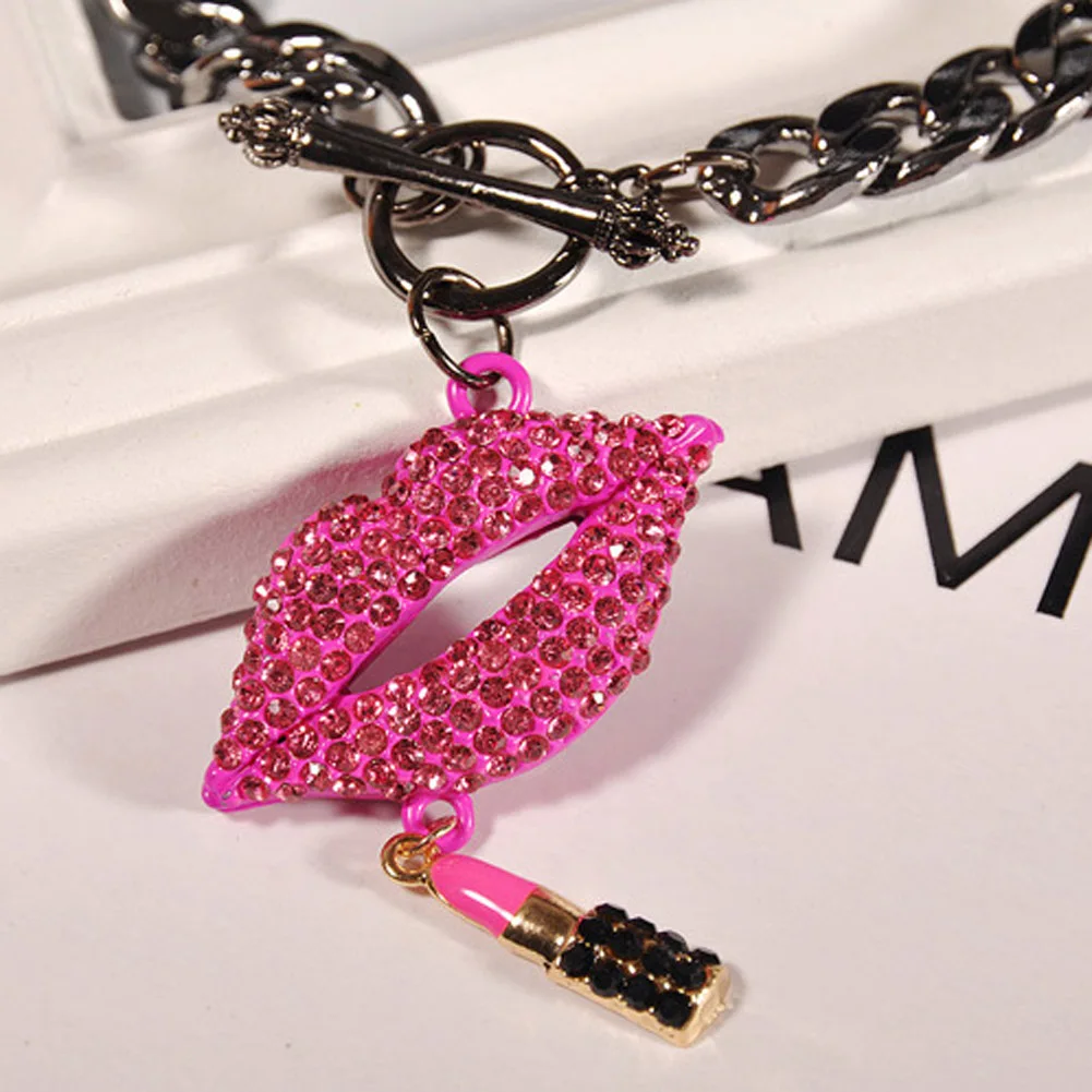 

New 2017 Fashion Red Lip Statement Necklace Metal Chain Trendy Jewelry Fashion Chokers Necklace