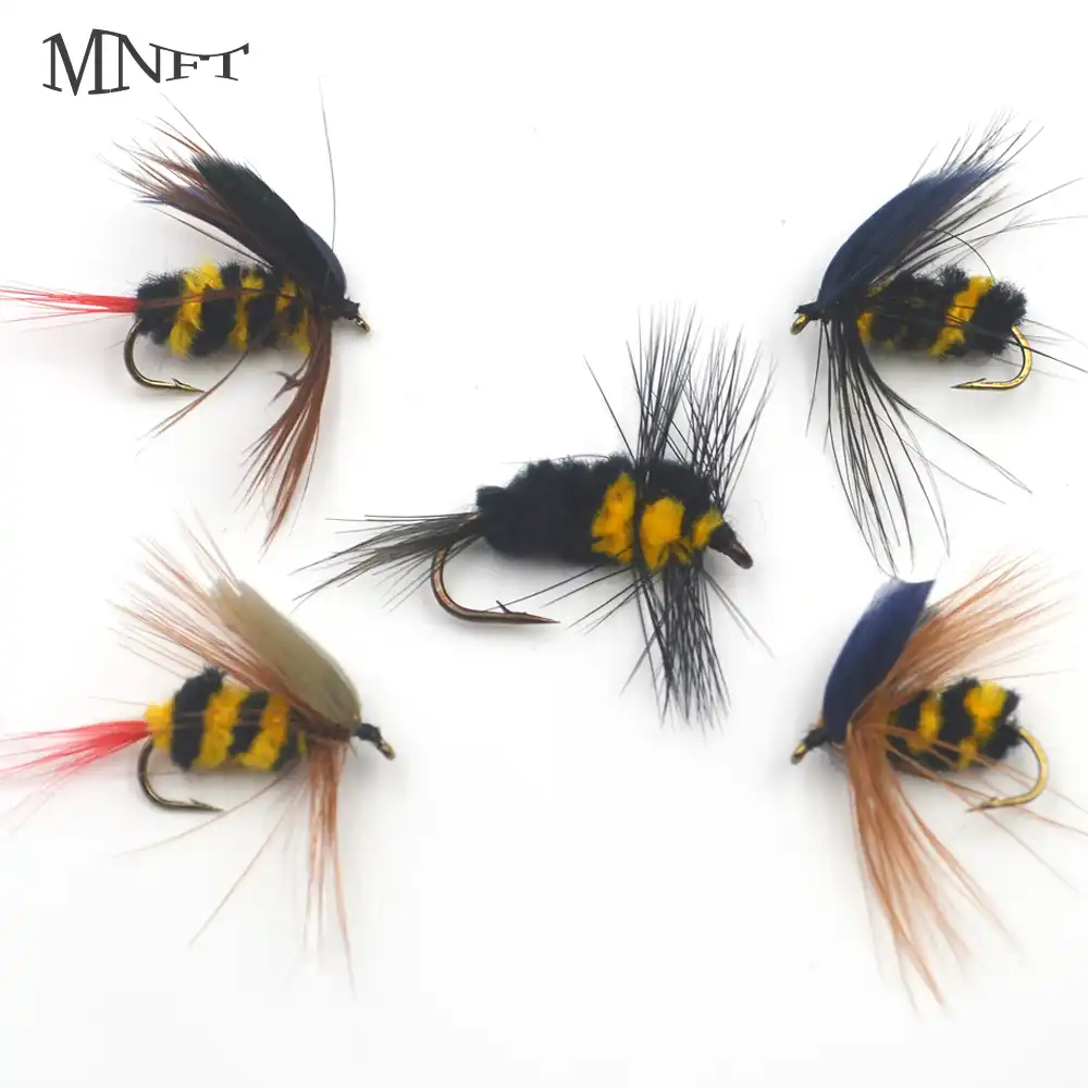 5Pcs Artificial Insect Baits Bumble Bee Fly Trout Fishing Flies Bionic Bee