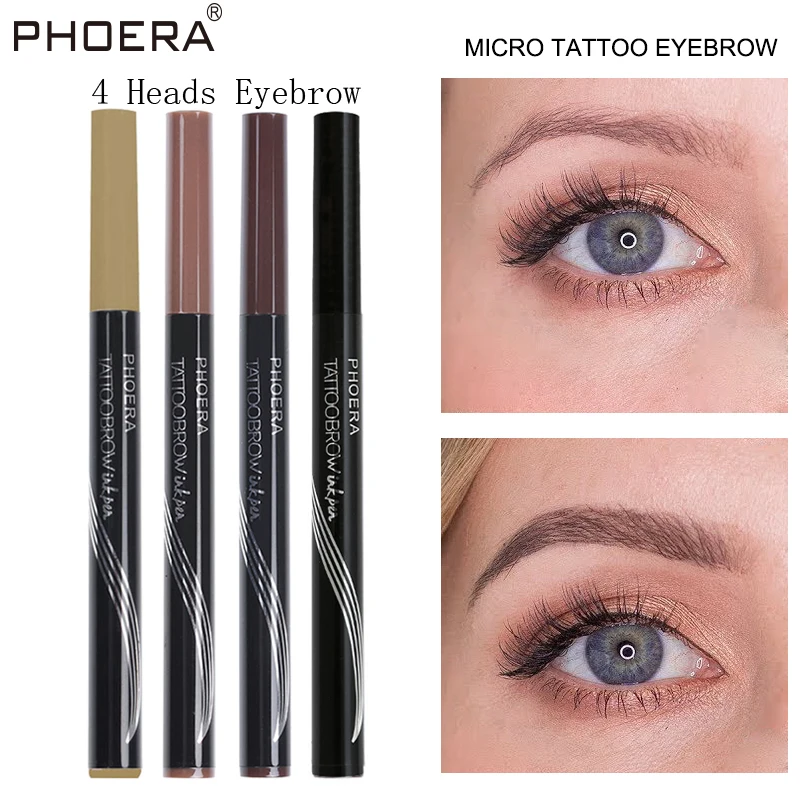 

PHOERA European Style 4 Fork Tip Eyebrow Tattoo Pencil Microblading Long Lasting Eyebrow Pen Fine Sketch Eye Brow Makeup TSLM2