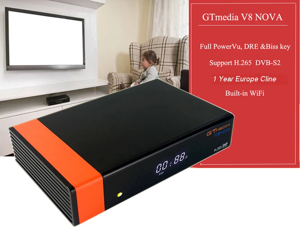 GTMEDIA V8 NOVA синий/оранжевый 1 год Европа ccam спутниковый ресивер DVB S2 Поддержка встроенный wifi Ethernet power vu biss c* am v20