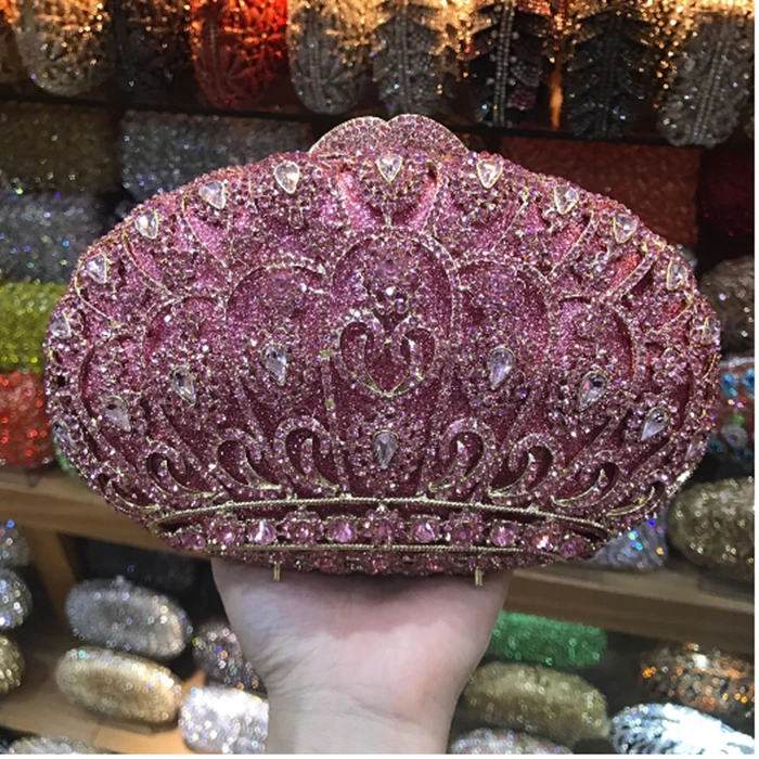 Женская красная/фиолетовая/Розовая вечерняя сумочка с кристаллами XIYUAN, роскошные клатчи на цепочке, мини-кошелек для невесты сумочки, дамская сумочка-браслет