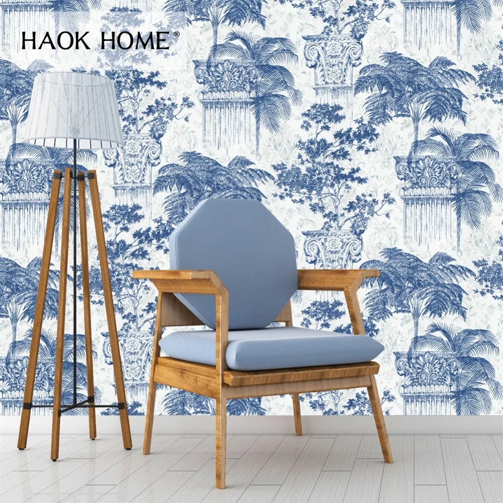 HaokHome винтажные 3d цветочные обои 0 53 М * 10 м цветок контактная бумага синий нетканый