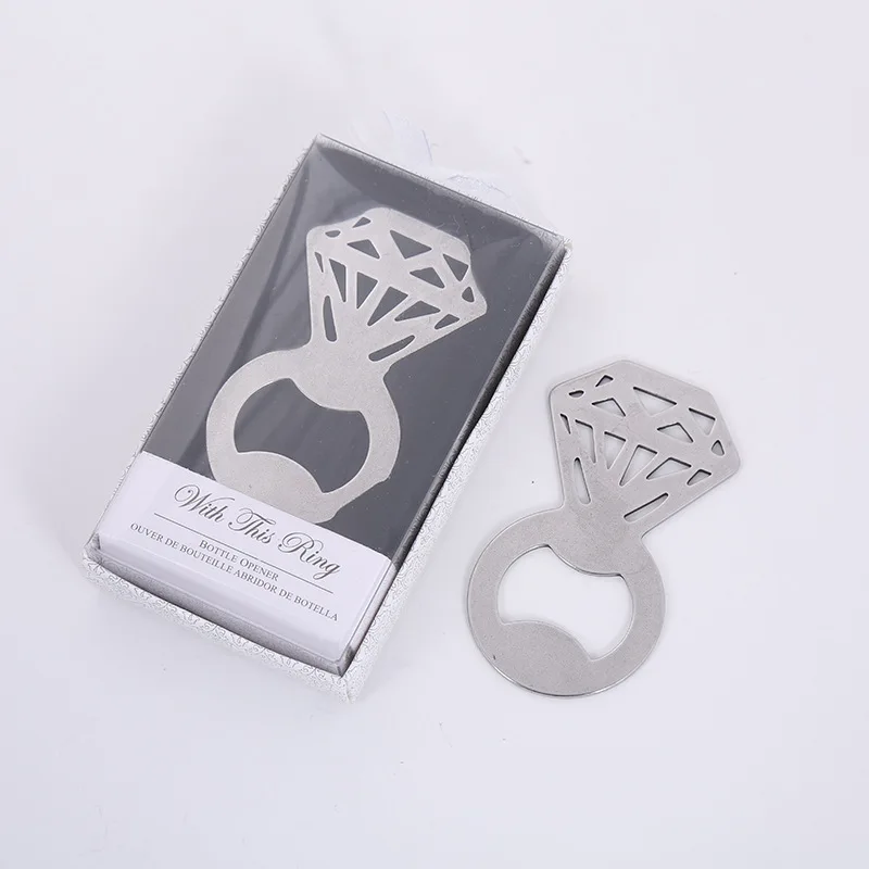

Free Shipping 100pcs/lot Diamond Ring Crystal Stainless steel Beer Bottle Opener For Wedding Favour Elegant Party Favor Gift