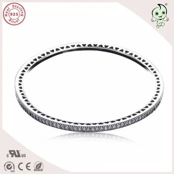 

Newest Arrival Collection Classic Simple CZ Paving 925 Sterling Silver Round Bangle