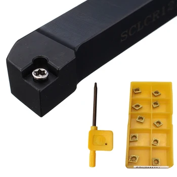 

1pc SCLCR1212H06 Lathe External Turning Tool Holder + 10pcs CCMT060204 Carbide Insert with T8 Wrench Used on CNC Lathe Machine